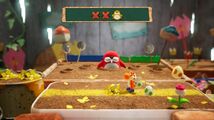 Yoshi's Crafted World screenshot of a red colored big Monty Mole in a Time Cloud challenge of Spring Sprung Trail