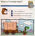 A Mario Quiz Card asking what a Conestoga wagon is