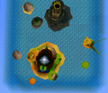 The DK Isles in Donkey Kong 64, consisting of Kong Island, K. Rool's Mobile Island Fortress, and Banana Fairy Island