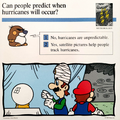 A Mario Quiz Card asking if hurricanes can be predicted