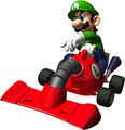 Luigi driving his Poltergust 4000