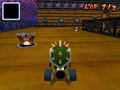 Bowser driving past a Rocky Wrench