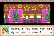 Monty Mole at the end of the Winners Keepers quest, after the player wins Scratch 'Em