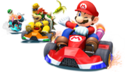 Don-chan with Mario and Bowser, after being hit by a Green Shell