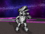 Super Smash Bros. Melee screenshot of Metal Mario, a form granted by the Metal Box