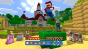 Mario, Luigi, Peach, Toad, and Bowser outside Peach's Castle