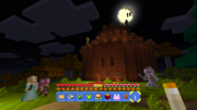 Rosalina, Toadette, and Dry Bones at Super Mario Bros.-style castle in a night setting