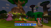 Mario, Luigi, Peach, and Toad near the Acorn Tree in a New Super Mario Bros. U-inspired area