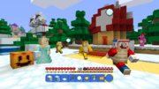 Boomerang Mario, Rosalina, Boom Boom, Birdo, and Hammer Bro. in a snowy area