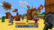 Fire Mario, Luigi, Toad, Shy Guy, and Larry in a desert area