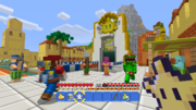 Mario with F.L.U.D.D, Bowser Jr., and Petey Piranha in Delfino Plaza
