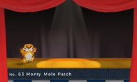 A Poochy & Yoshi's Woolly World screenshot of a Monty Mole Patch in the Scrapbook Theater