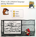 A Mario Quiz Card asking which language Muslims commonly use