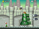 The Monty Mole throwing a Bob-omb at Luigi