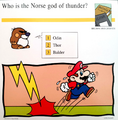 A Mario Quiz Card asking who the Norse God of Thunder is