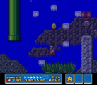 Super Mario All-Stars (Super Mario Bros. 3) screenshot of Fire Mario swimming between several Jelectros in World 3-5
