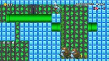 Super Mario Maker screenshot of a New Super Mario Bros. U-style custom level of Yoshi and Fire Mario next to a pit with two big Monty Moles