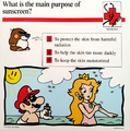 A Mario Quiz Card asking about the purpose of sunscreen