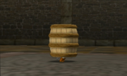 Toon Link in a barrel during his battle intro in Hyrule Warriors Legends