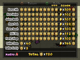 The totals screen, displaying every Shine Sprite that has currently been collected