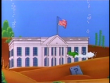 Frog Mario swimming to the White House in "Reptiles in the Rose Garden"
